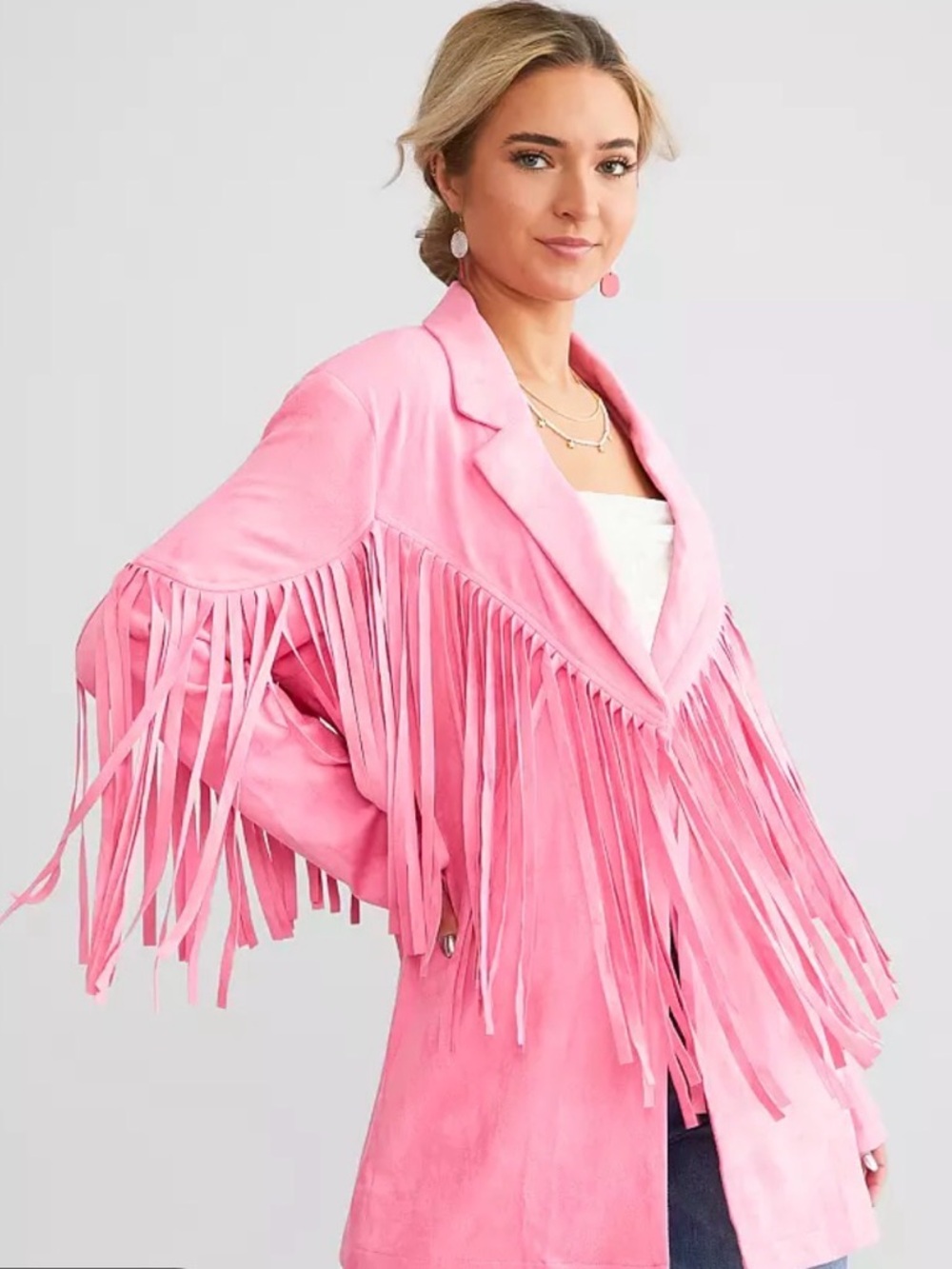 Blue B Pink Fringe Faux Suede-Style Leather Jacket from BUCKLE